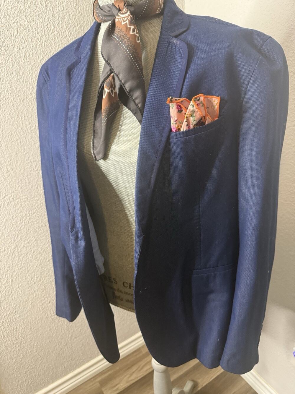 ZARA MAN Blue Solid Blazer Single-Breasted Notch Lapel Regular Men's